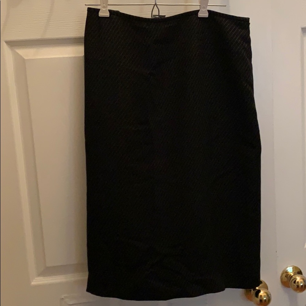 Black diagonal pinstripe skirt.